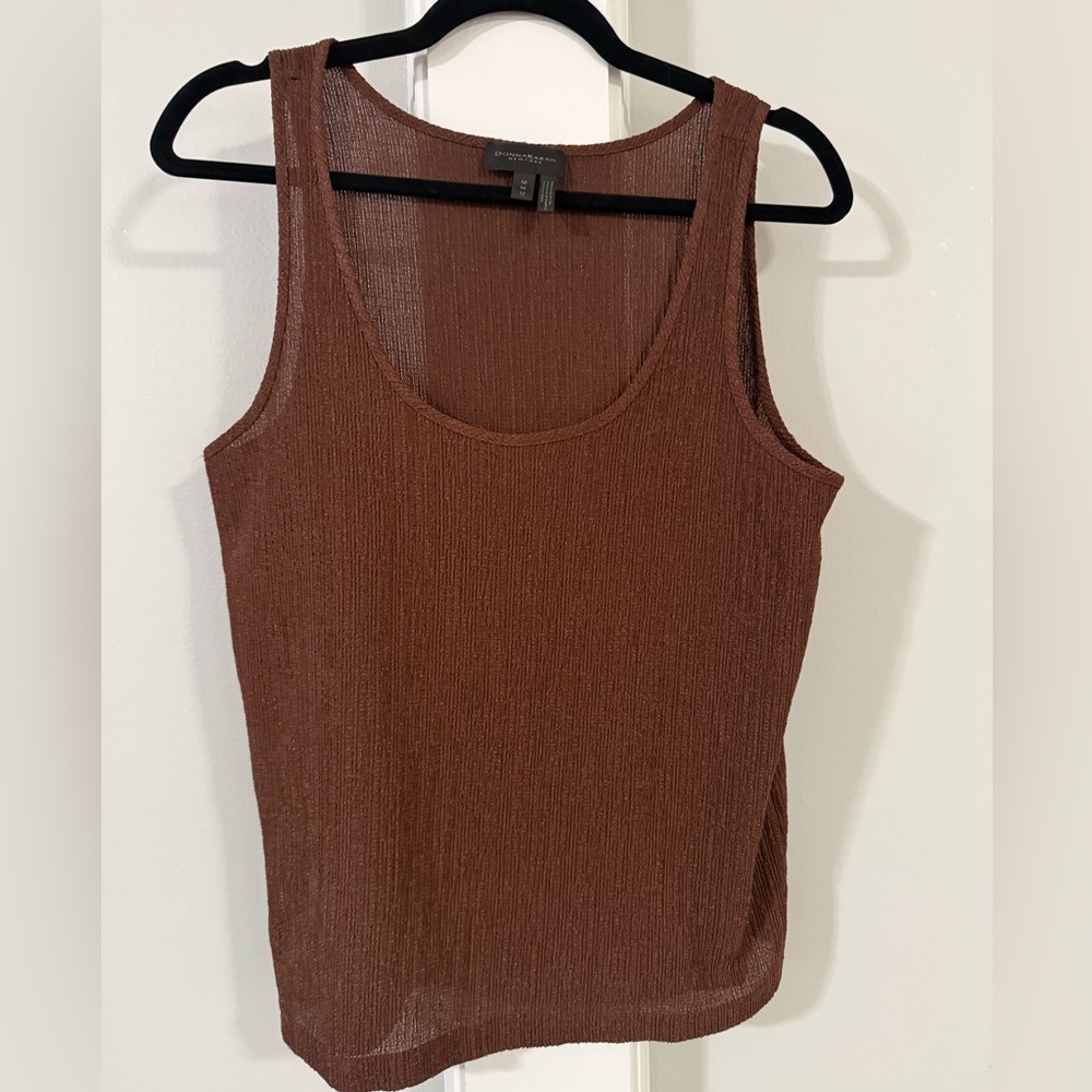Donna Karan Brown Textured Scoop Neck Tank Top, M